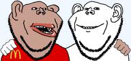 2soyjaks amerimutt clothes ear friendship hand mcdonalds mutt mutt_lips red_lips red_shirt smile subvariant:impish_amerimutt tan_skin variant:impish_soyak_ears white_skin // 1350x632 // 35.8KB