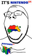 arm closed_eyes closed_mouth glasses hand holding_object its_over logo nintendo nintendo_64 soyjak stubble subvariant:wholesome_soyjak text variant:gapejak video_game // 600x1053 // 192.9KB