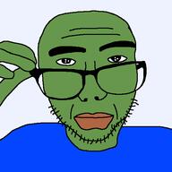closed_mouth frog glasses hand holding_object pepe soyjak stubble variant:sobot // 548x548 // 10.8KB