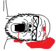 blood blood_drip blood_from_forehead blood_from_mouth blood_on_face bullet_hole death glasses gore gunshot_wound injury mustache open_mouth pool_of_blood soyjak stubble variant:a24_slowburn_soyjak white_background x_eyes // 511x470 // 107.6KB