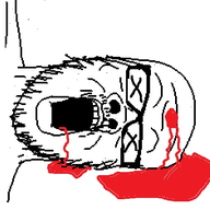 blood blood_drip blood_from_forehead blood_from_mouth blood_on_face bullet_hole death glasses gore gunshot_wound injury mustache open_mouth pool_of_blood soyjak stubble variant:a24_slowburn_soyjak white_background x_eyes // 511x470 // 107.6KB