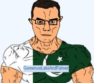 arm blue_eyes brown_eyes buff closed_mouth clothes flag flag:pakistan gemersonlakeandpalmer_(user) glasses hair light_brown_skin pakistan pakistani soyjak star_(symbol) star_and_crescent subvariant:chudjak_front subvariant:muscular_chud text transparent_background tshirt variant:chudjak vein white_skin // 1059x929 // 110.9KB