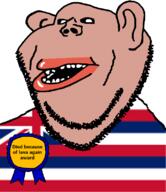 amerimutt award black_sclera brown_skin clothes ear eruption flag flag:hawaii hawaii lava lips mutt open_mouth soyjak state stubble subvariant:impish_amerimutt text united_states variant:impish_soyak_ears volcano // 685x793 // 39.5KB