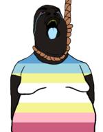 big_lips big_nose blue_tongue crying fat flag:pedophilia_pride_flag hanging nigger pedophile red_sclera rope shitskin total_pedophile_death variant:hydejak yellow_teeth // 961x1227 // 110.3KB