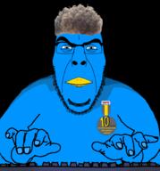 acne award badge beak bird blue_skin closed_mouth computer front_facing full_head funny hair looking_at_viewer looking_at_you medal smile smug soyjak stubble subvariant:cobson_front2 text twitter ugly variant:cobson zoomer zoomer_hair // 1906x2048 // 881.7KB