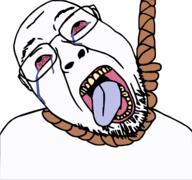 bloodshot_eyes crying dead glasses hanging open_mouth rope soyjak stubble suicide template tongue variant:bernd yellow_teeth // 1677x1569 // 142.4KB