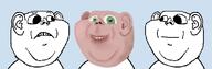 3soyjaks baby closed_mouth confused deformed distorted ear eyebrows frown green_eyes lips meta:tagme realistic shading soyjak subvariant:sven teeth variant:impish_soyak_ears // 1430x472 // 223.2KB