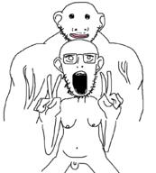 2soyjaks arm buff closed_mouth ear glasses hand naked nsfw oh_my_god_she_is_so_attractive open_mouth peace_sign penis smile soyjak stubble variant:unknown // 933x1037 // 26.3KB