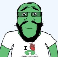 arm beard calm closed_mouth clothes glasses green green_skin heart i_love open_source soyjak subvariant:science_lover tshirt variant:markiplier_soyjak // 800x789 // 59.1KB