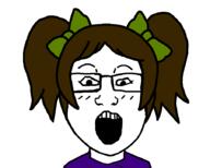 blush bow brown_hair child clothes eyelashes glasses hair open_mouth soyjak subvariant:markella variant:markiplier_soyjak // 900x724 // 16.1KB