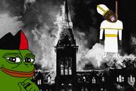 anarchism anarcho_syndicalism arson blood bloodshot_eyes catholic catholicism christianity church clothes cnt_fai cross fire frog full_body glasses hair hanging hat nigger open_mouth pepe pope purple_hair religion rope shitskin smug soyjak spain spanish_civil_war stubble tongue variant:bernd war yellow_teeth // 1200x797 // 294.7KB