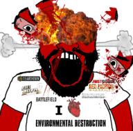angry arm balding battlefield beard blood broken_glasses clothes environmental_destruction explosion full_auto fume glasses gore hair hear heart i_love just_cause mercenaries open_mouth red_faction red_skin soyjak subvariant:science_lover teardown teeth tshirt variant:markiplier_soyjak video_game // 800x789 // 501.2KB
