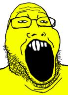 asian bite eunice glasses open_mouth small_eyes soyjak stubble variant:markiplier_soyjak2 yellow // 601x838 // 27.0KB