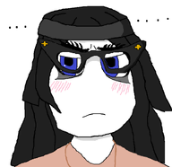 angry black_hair blue_eyes blush closed_mouth dot eyebrows eyelids front front_facing glasses hair long_hair meta:not_oc neck text variant:soytan // 720x698 // 68.1KB