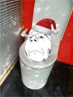 closed_mouth clothes crying frown glasses hat irl sad santa_hat soyjak stubble toilet variant:gapejak // 385x513 // 232.6KB