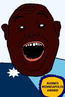 amerimutt award black_sclera black_skin clothes ear flag flag:minnesota hair minneapolis minnesota open_mouth red_shirt somali soyjak star_(symbol) state stubble teeth text transparent_background united_states variant:alicia // 418x618 // 22.0KB