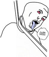 ack andre_boom_boom belt bloodshot_eyes jojos_bizarre_adventure open_mouth red_eyes soyjak speech_bubble steel_ball_run tongue variant:unknown // 1313x1535 // 380.8KB