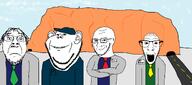 4soyjaks arm asylum blue_jumpsuit blue_shirt brown_eyes cap closed_mouth clothes concerned crossed_arms desert doctor dr_soyson frown glasses green_shirt green_tie group hat janny jumpsuit lab_coat looking_at_you necktie open_mouth photo red_tie road scientist smile smug soyjak stubble subvariant:soyak_(smug) teeth variant:bernd variant:dylanjak variant:impish_soyak_ears variant:soyak white_skin yellow_tie // 2166x960 // 115.8KB
