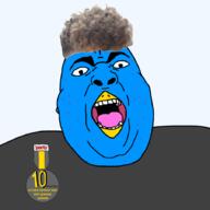 acne angry award badge beak blue_skin fat open_mouth series:x_inmigrants soyjak twitter variant:chugsjak zoomer_hair // 900x900 // 186.7KB