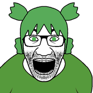 4chan anime clothes glasses green_eyes green_hair hair looking_at_you open_mouth soyjak stubble variant:el_perro_rabioso yotsoyba // 562x562 // 92.8KB