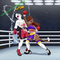 anthro arm boxing boxing_glove boxing_ring bruise bruises closed_eyes closed_mouth clothes eye_bruised eyes_closed female full_body furry glasses hair hand knock_out punch punching tail text variant:chudjak woman // 894x894 // 524.1KB