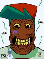 badge black_skin blue_hair boyfriend_(friday_night_funkin') cap clothes creepy fnf_pedo friday_night_funkin' glasses hair hat map_(pedophile) pedophile smile soyjak stinky stubble sweating text transparent_background trend:slopjak variant:markiplier_soyjak yellow_sclera // 600x800 // 69.3KB