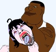 ack arm beard black_skin brown_skin choke choke_hold crying fade fembooru hairynigga468 hand meta:tagme nigga strangle subvariant:mexiaryan the_weak_should_fear_the_strong tongue tranny variant:bernd variant:meximutt yellow_sclera // 1996x1844 // 131.7KB
