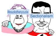 2soyjaks chud_troon_alliance closed_mouth flag friendship hair hand lifesucksthenyoudie name nazism sectionalism smile soybooru soyjak stubble subvariant:chudjak_front swastika tranny variant:bernd variant:chudjak // 834x541 // 265.4KB