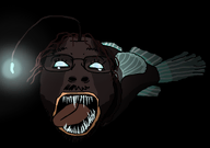 angler_fish animal aquatic bait bioluminescence deep_sea esca fin fish full_body glasses glowing lure open_mouth sea series:animaljaks sharp_teeth soyjak stubble tongue tranny variant:bernd // 2156x1513 // 673.6KB