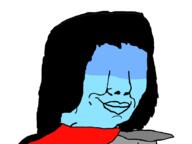 blue_skin closed_mouth clothes deltarune hair kris_(deltarune) no_eyes smile soyjak variant:chudjak video_game // 1000x750 // 193.5KB