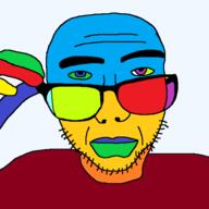 closed_mouth colorful glasses hand holding_object soyjak stubble variant:sobot // 548x548 // 11.6KB