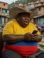 afro black_skin colombia colombian flag:colombia gun meta:ai_generated phone pistol series:ai_latinx sitting tattoo variant:meximutt weapon // 880x1150 // 149.4KB