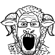 animal ear glasses horn open_mouth sheep soyjak stubble variant:markiplier_soyjak // 837x800 // 17.6KB