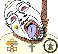 ack bloodshot_eyes brimmiest_comments_section☣️☣️☣️_do_not_enter☣️☣️☣️ catholic catholic_church catholicism clothes crying dead glasses hanging hat jews kike meta:leaky meta:op_took_a_selfie_of_xerself moloch ouroboros pope queen_of_spades soyjak star_of_david star_of_remphan tear variant:bernd vatican yellow_teeth // 768x719 // 543.5KB