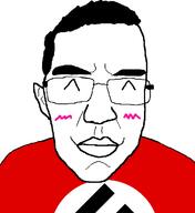 ^_^ blush closed_eyes closed_mouth clothes ear flag glasses hair nazism smile soyjak stubble subvariant:patrick swastika variant:chudjak // 497x541 // 24.0KB