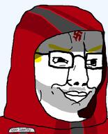 5_o_clock_shadow blood chudson88_(namefag) clothes gempass glasses hood medal mustache self_insert soyjak soyjak_party swastika variant:chudjak yellow_hair // 644x800 // 33.4KB