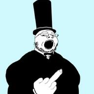 buff clothes glasses hand hat middle_finger open_mouth soyjak stubble suit top_hat variant:gapejak // 900x900 // 43.0KB