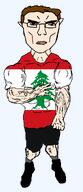 arm black_pants brown_eyes brown_hair chad chud closed_mouth clothes ear flag flag:lebanon glasses hand lebanese lebanon muscles shoe soyjak subvariant:unbotheredchud tree tshirt variant:chudjak white_skin // 549x1268 // 66.1KB
