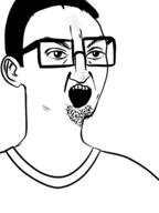 clothes ear glasses hair open_mouth punisher_face redraw soyjak stubble subvariant:awsome_chud variant:chudjak // 1200x1600 // 431.3KB