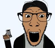 black_coat fingers glasses grey_shirt gun hair holding_gun pistol stubble tanned_skin unknown_nationality variant:dylanjak // 733x650 // 35.8KB