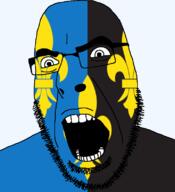 angry british flag flag:monmouthshire fleur-de-lys glasses hair looking_to_the_left monmouthshire open_mouth scotland soyjak stubble teeth thick_eyebrows united_kingdom variant:cobson // 721x789 // 76.3KB