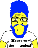 beard blue_beard blue_hair clothes context glasses marge subvariant:science_lover tshirt variant:markiplier_soyjak white_background yellow_skin // 800x1005 // 90.5KB