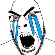 angry bloodshot_eyes brown_eyes crying glasses open_mouth soyjak stubble thick_eyebrows variant:cobson // 712x720 // 24.3KB