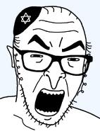 bald curly_hair gape glasses jewish_hat jewish_nose jewish_star large_eyebrows pointy_ears sharp_teeth side_burns sideburns subvariant:kikeson2 variant:kikeson yamaka // 698x947 // 20.9KB