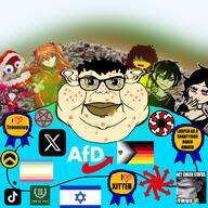 acne afd alternative_fuer_deutschland award awards blacksun blue blue_shirt brap deltarune fart fat flag flag:germany germany glasses identity_politics israel jews judaism larp neon_genesis_evangelion pedophile pedophilia satanic satanism schwarze_sonne smelly_breath stinky subvariant:branigger the_amazing_digital_circus the_coffin_of_andy_and_leyley tits troon troonslop twitter variant:brandon video_game xitter // 2048x2048 // 3.0MB