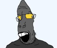 glasses grey_skin open_mouth soot soot_colors soyjak soyjak_party stubble teeth variant:parrotjak // 682x576 // 20.1KB