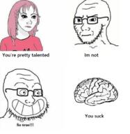 2soyjaks brain calarts closed_mouth concerned female grin smile so_true soyjak stubble subvariant:soyak_(irritated) text variant:ronald variant:soyak // 667x686 // 307.6KB