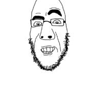 closed_mouth eyebrows eyes glasses grin looking_down nose redraw soyjak stubble teeth uneven_eyebrows variant:cobson // 1080x940 // 3.9MB