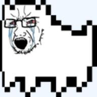 animal bloodshot_eyes crying dog glasses open_mouth soyjak undertale variant:soyak // 128x128 // 10.4KB