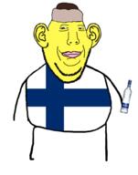 alcohol cap closed_mouth clothes ear finland flag full_body hat holding_bottle holding_object lips smile smirk splice stubble subvariant:pekka variant:gapejak vodka yellow_skin // 778x989 // 136.1KB